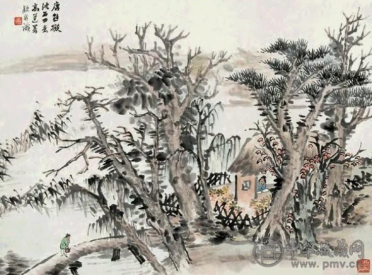 唐熊 高士隐居 立轴 设色纸本