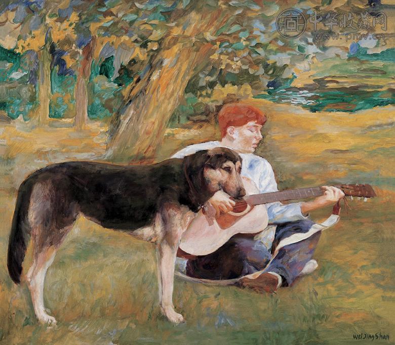 魏景山 吉他手 布面 油画