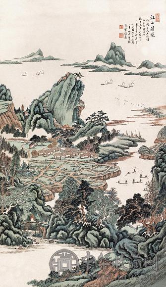 华日曾 1945年作 江山清晓 立轴 设色纸本