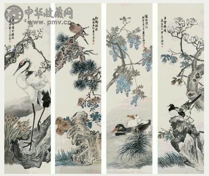 徐桢 1897年作 花鸟 四屏 屏 设色纸本