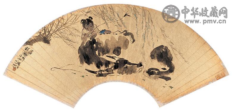 汪观清 乙丑(1985)年作 泥金牧趣图 册页 纸本金笺