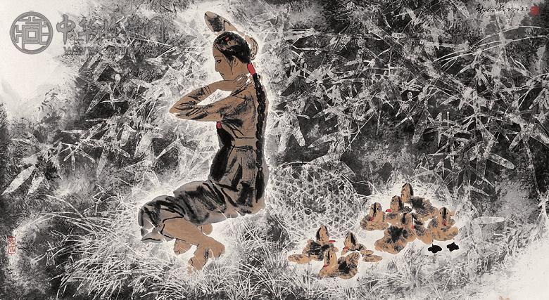 张绍城 2004年作 农家少女 镜心 设色纸本