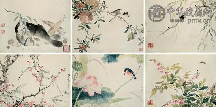 阙岚 花鸟草虫图 册页(12开) 设色绢本