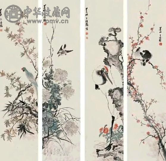 王维翰 花鸟 四屏 设色纸本