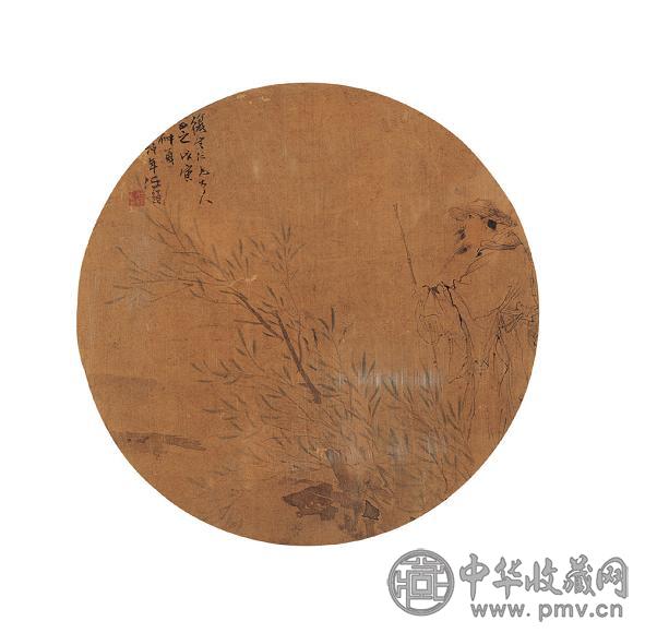 任伯年 1878年作 柳枝出舟图 镜心 设色绢本