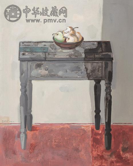 陈淑霞 1998年 桌上的梨 布面 油画
