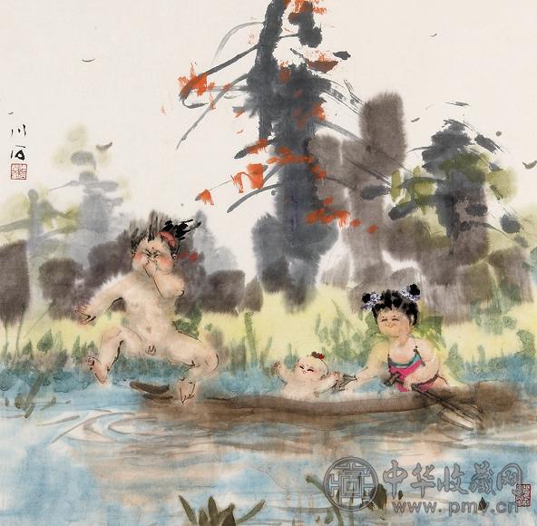 傅小石 童子戏水