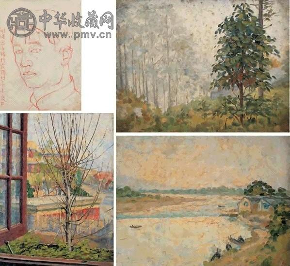 谢健 风景、自画像 共两幅 油画、素描