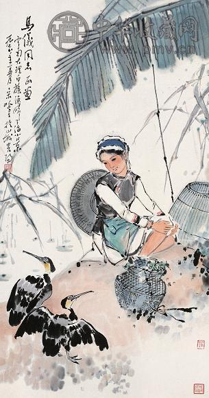 宋吟可 1978年作 渔女 立轴 设色纸本