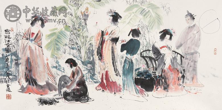 贺成 1995年作 宫苑仕女图 镜心 设色纸本