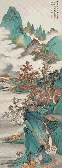 朱竹云 春山行游 立轴 设色纸本