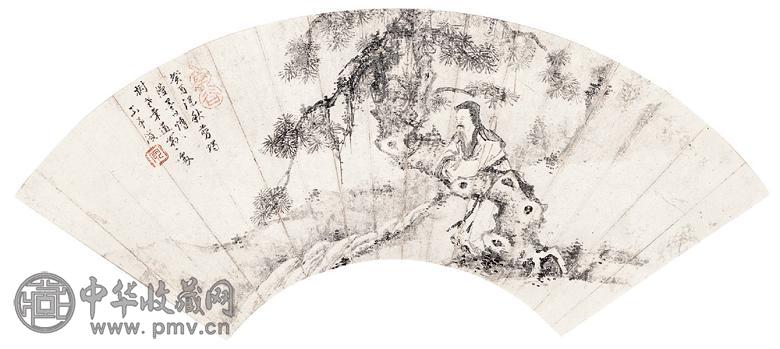 段琦 松下高士 扇面 水墨纸本