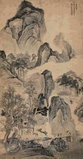 黄璧 秋山行旅 镜心 设色纸本