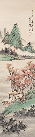 黄山寿 仿马钦山笔法 立轴 纸本设色
