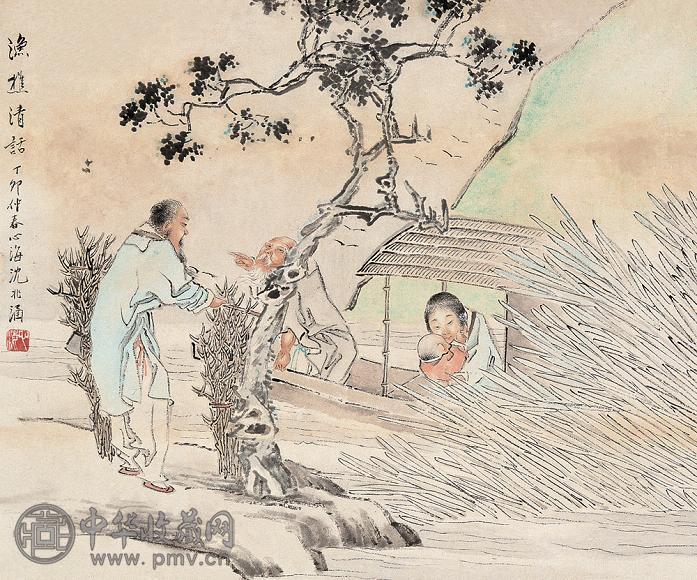 沈心海 渔樵清话 立轴 纸本设色