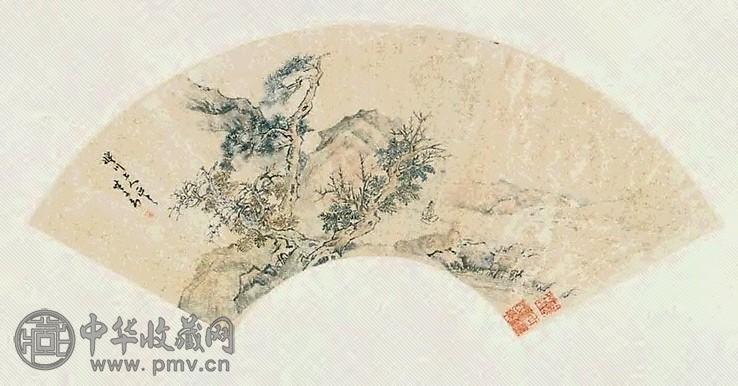 方以智 山水 扇面 洒金笺