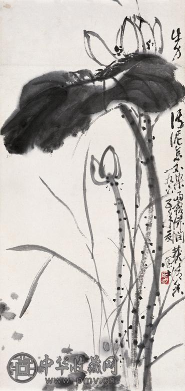 肖龙士 荷花 立轴 水墨纸本