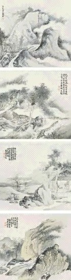 蒋莲 山水人物 册页(8开选4) 设色纸本