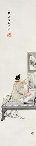 任薰 薛涛拂笺 立轴 纸本设色