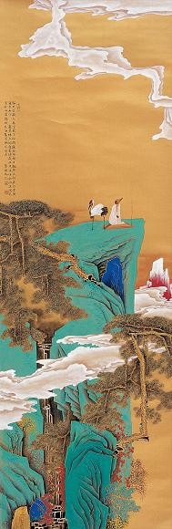 叶瑞琨 松坚听琴图 镜心 设色金笺