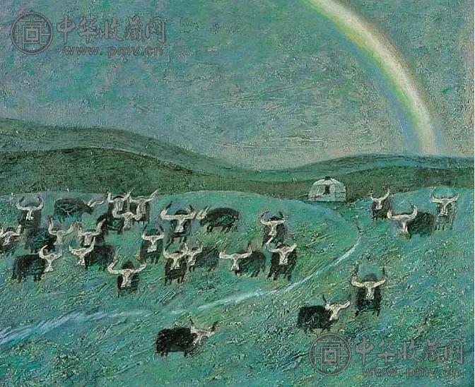 汤集祥 1994年 唐古拉的彩虹 布面 油画