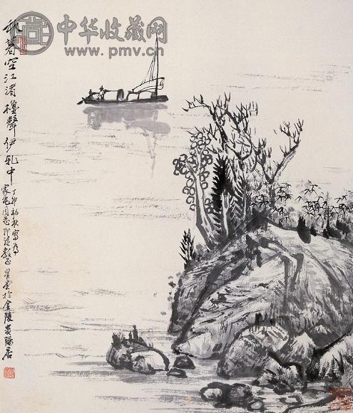 卢星堂 丁卯(1987年)作 江渚秋暮 立轴 水墨纸本