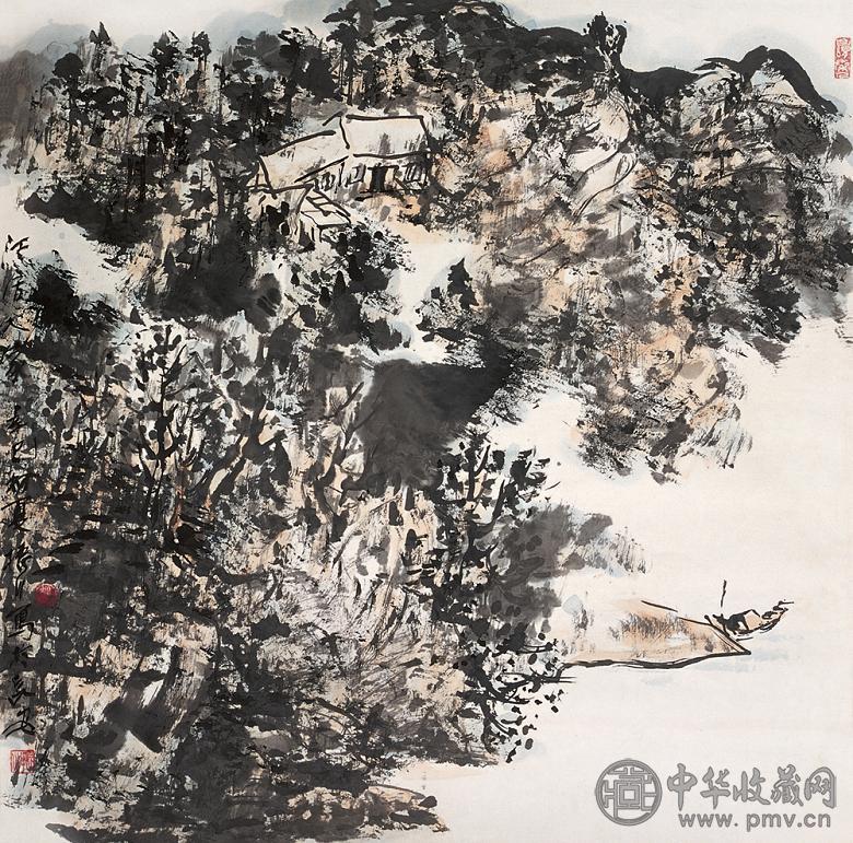 赵振川 2001年作 江居人家 镜心 设色纸本