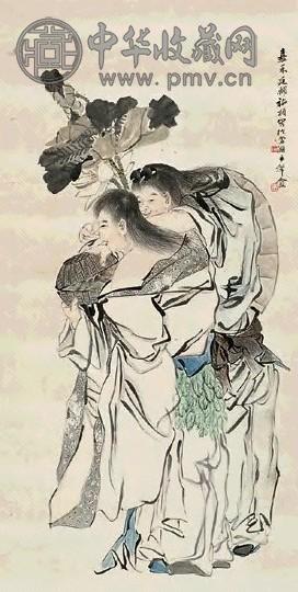 施桢 和合二僊 立轴