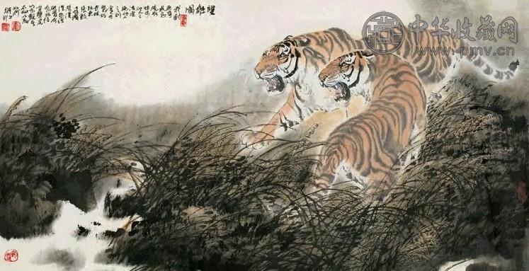 阴衍江 双雄图 镜心 设色纸本