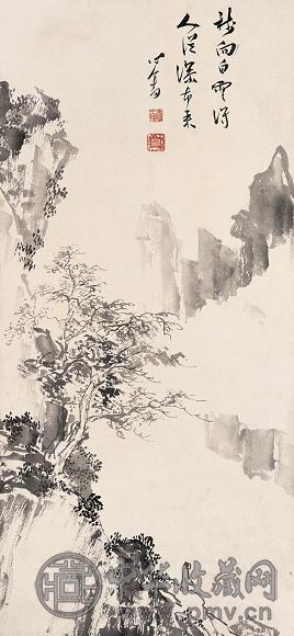 溥儒 云山观瀑 立轴 水墨纸本