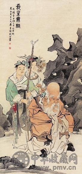 倪墨耕 辛丑(1901年)作 寿星图 立轴 设色纸本