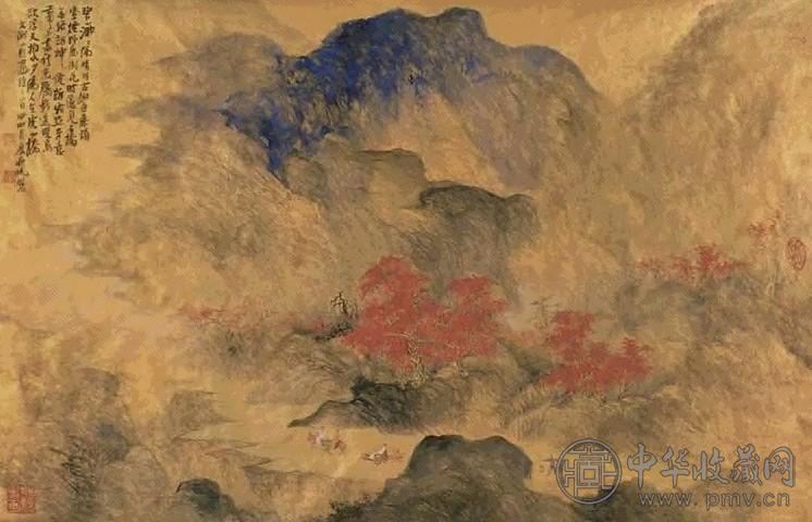 茆帆 甲申(2004年)作 秋山行旅图 镜心 设色泥金