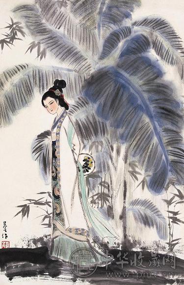 刘旦宅 漱玉词意 立轴 设色纸本