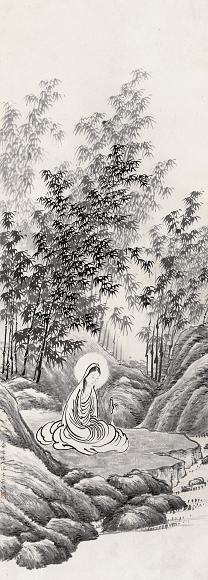 吴杏芬 南海大士 屏条 水墨纸本