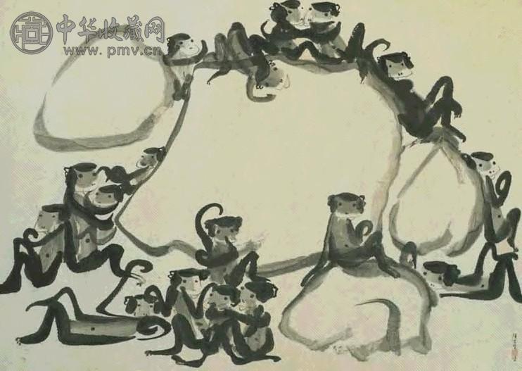 陈其宽 猴群 镜心