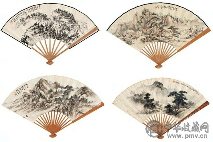 黄素葊吴剑华俞寄凡等 扇画 成扇 设色纸本