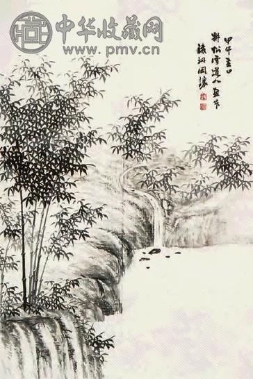 周让 墨竹花鸟 镜心 纸本