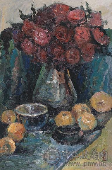 张自正 瓶花 油彩 纸板 框