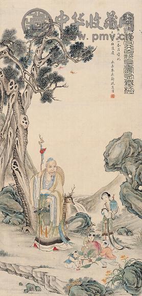 朱鼎鑫 戊午(1918年)作 福寿图 镜心 设色绢本