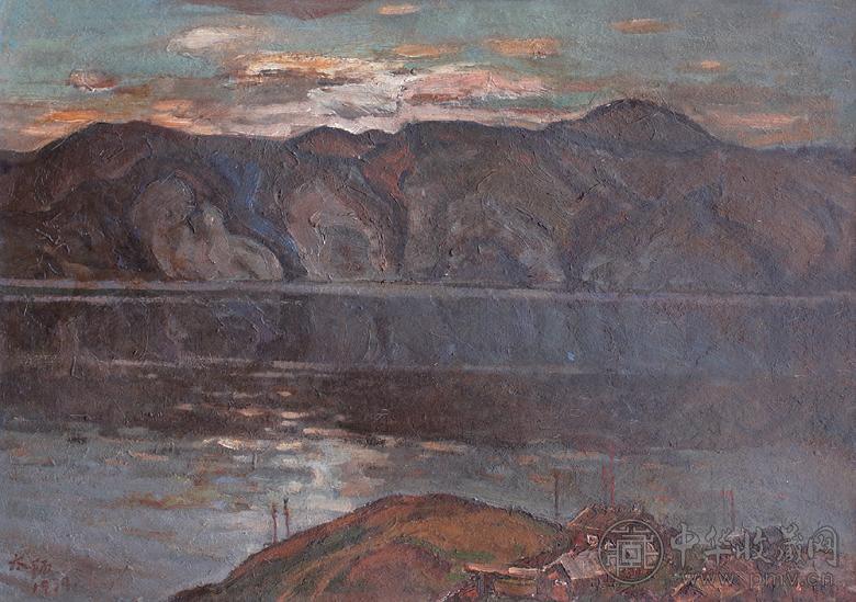 阳太阳 1939年 夕照 纸板油画