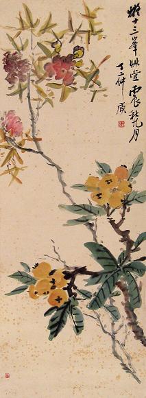 丁二仲 丙辰(1916年)作 花卉 立轴 设色纸本