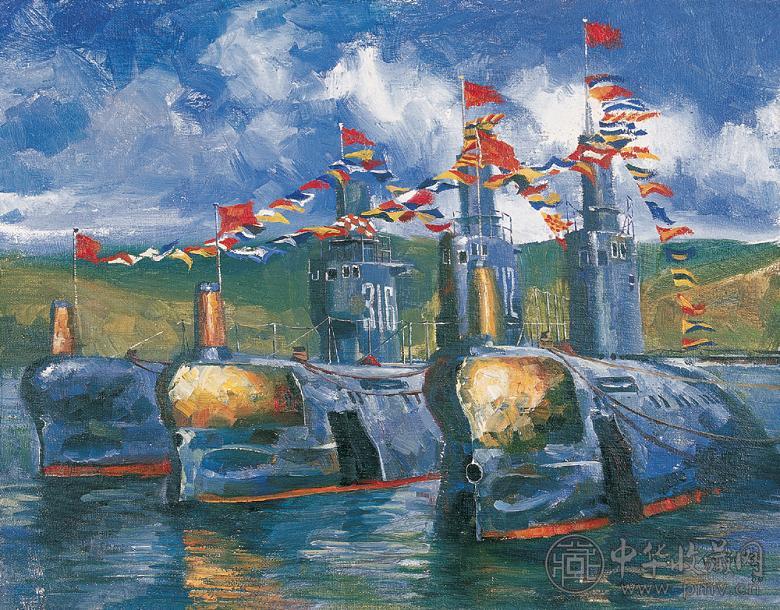何孔德 挂满旗的潜艇 布面 油画