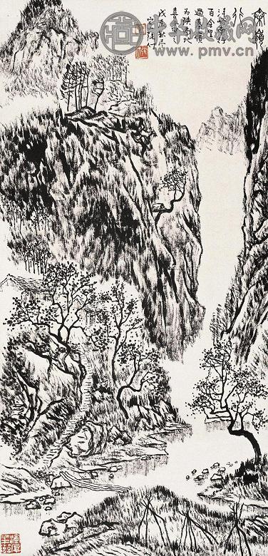 张仃 1988年作 秦岭行 立轴 纸本水墨