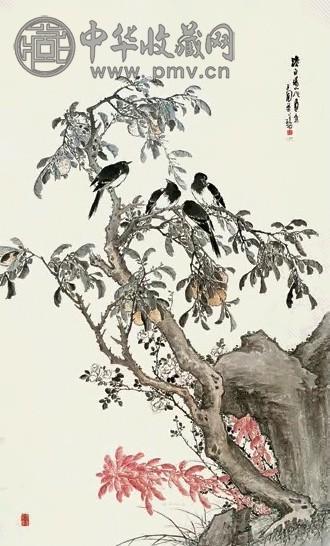 叶道本 花鸟 中堂 设色纸本