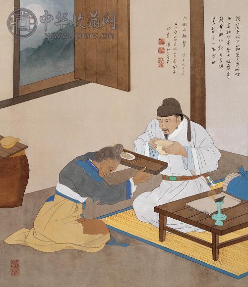 潘絜兹 李白诗意图 立轴 纸本设色