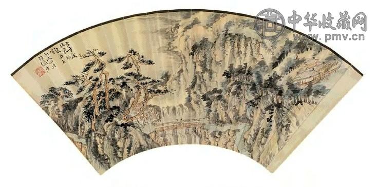 近现代 陆俨少 秋山古寺 扇面