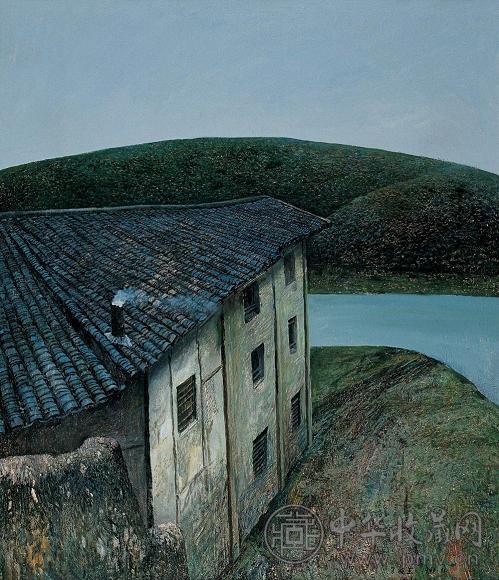 王龙生 1991年 一栋看得见河水的房子 布面油画