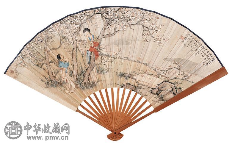 叶静候 周让 壬午(1942年)作 仕女 书法 成扇 纸本