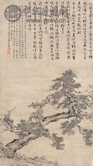 陆广 1300年作 鳞甲蟠龙 立轴 水墨纸本