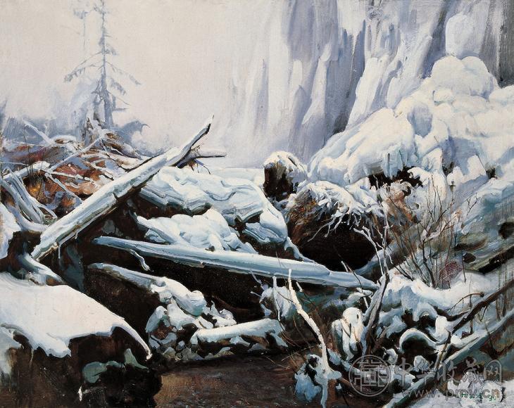 何孔德 1990年作 九寨沟之雪 布面 油画